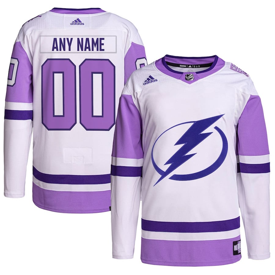 Tampa Bay Lightning Fights Cancer Primegreen Custom White/Purple NHL Jersey Men's