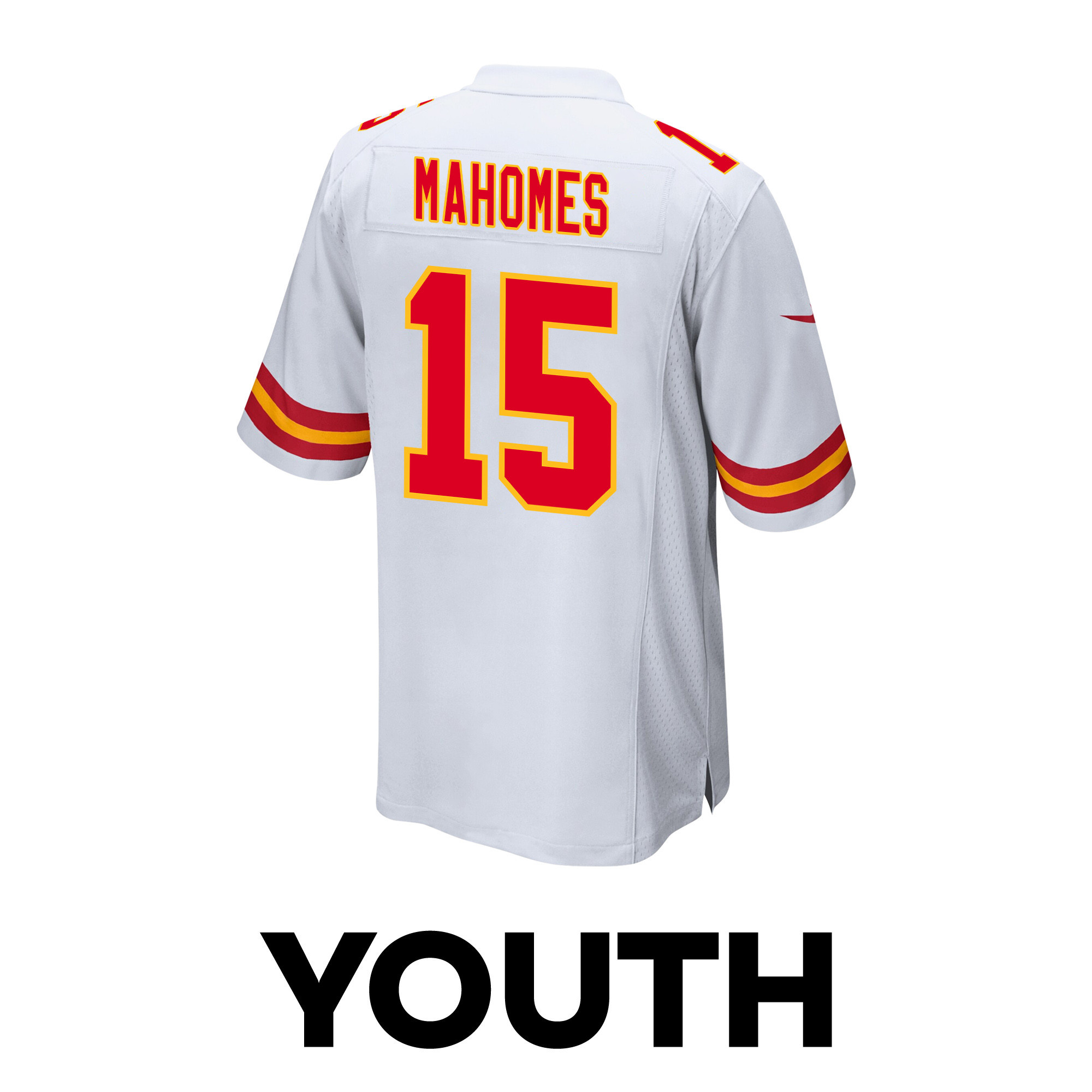 Patrick Mahomes 15 Kansas City Chiefs Super Bowl LVIII Champions 4X Game White NFL Jersey Youth