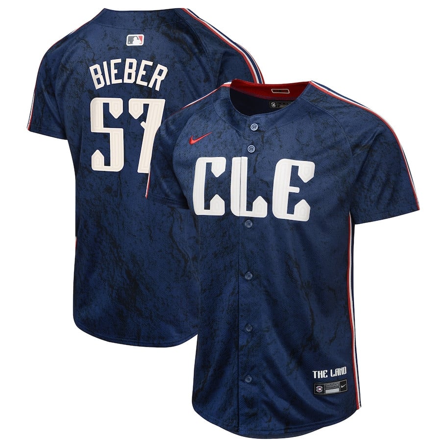 Shane Bieber 57 Cleveland Guardians 2024 City Connect Limited Navy MLB Jersey Youth