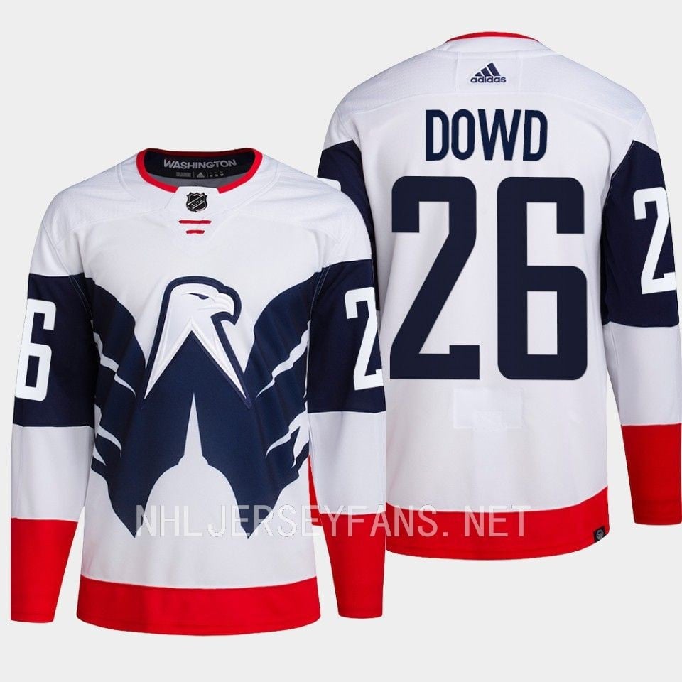 Nic Dowd 26 Washington Capitals 2023 Stadium White Primegreen NHL Jersey Men's