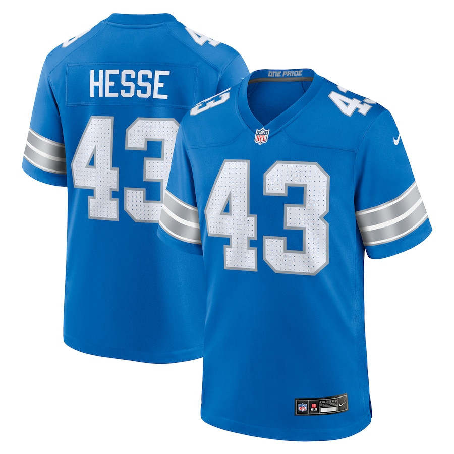 Parker Hesse 43 Detroit Lions Team Game Blue NFL Jersey Men's