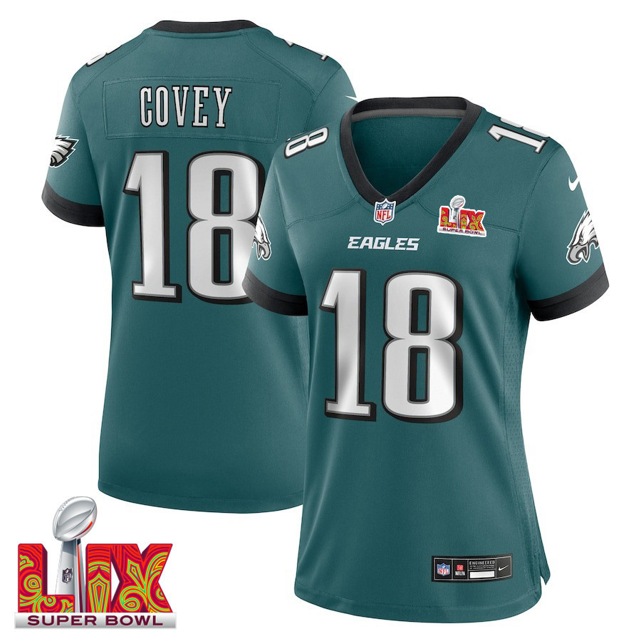 Britain Covey #18 Philadelphia Eagles Super Bowl LIX Midnight Green NFL Jersey Women's