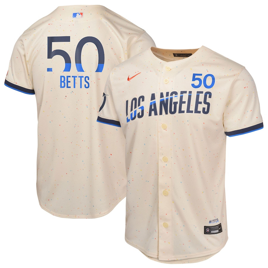 Mookie Betts 50 Los Angeles Dodgers 2024 City Connect Limited Cream MLB Jersey Youth
