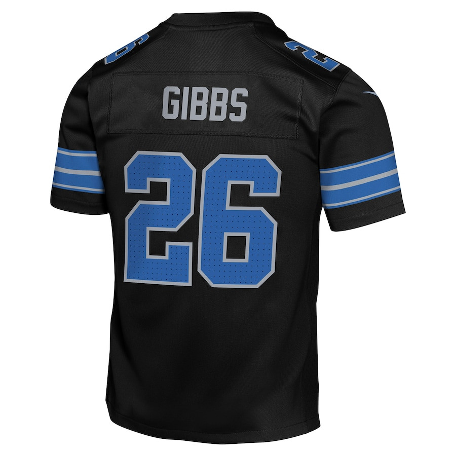 Jahmyr Gibbs 26 Detroit Lions Alternate Player Game Black NFL Jersey Youth