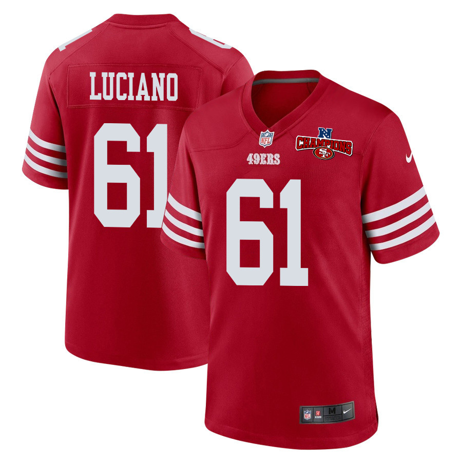 Corey Luciano 61 San Francisco 49ers NFC Champions Patch Game Scarlet NFL Jersey Men's