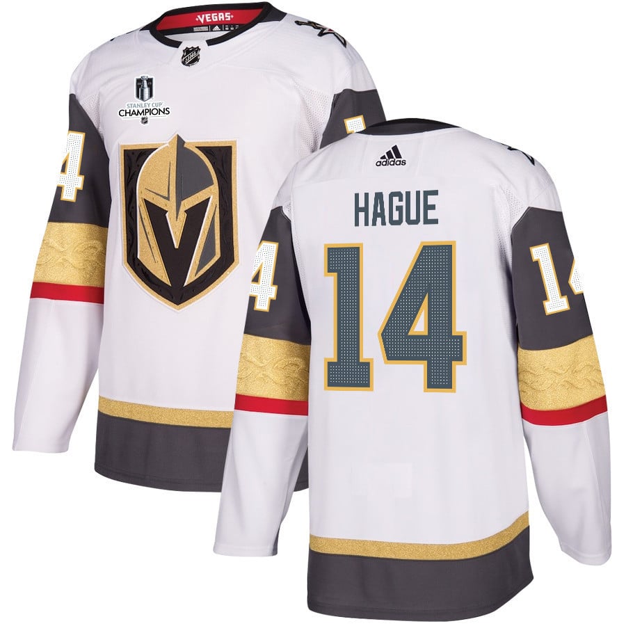 Nicolas Hague 14 Vegas Golden Knights Stanley Cup 2023 Champions Patch Away Breakaway White NHL Jersey Men's