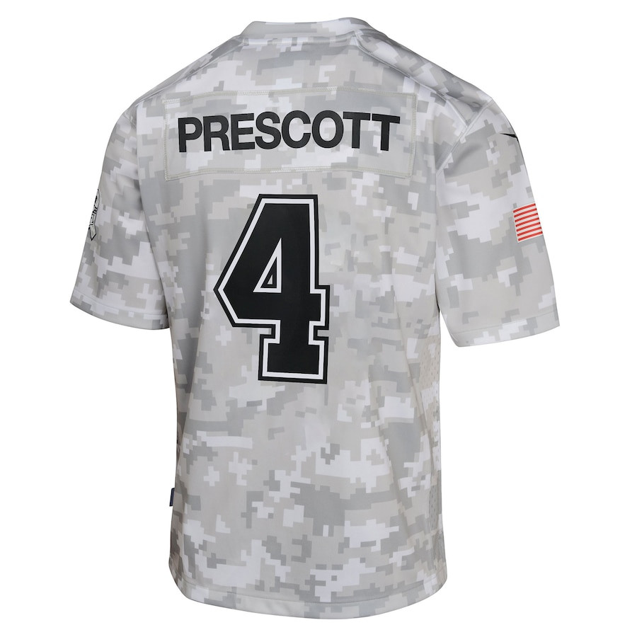 Dak Prescott 4 Dallas Cowboys 2024 Salute to Service Game Arctic Camo NFL Jersey Youth
