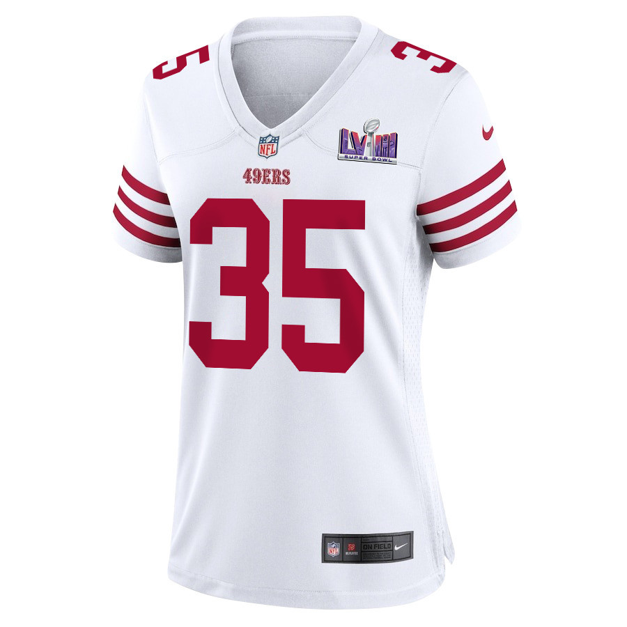 Erik Harris 35 San Francisco 49ers Super Bowl LVIII Patch Game White NFL Jersey Women's