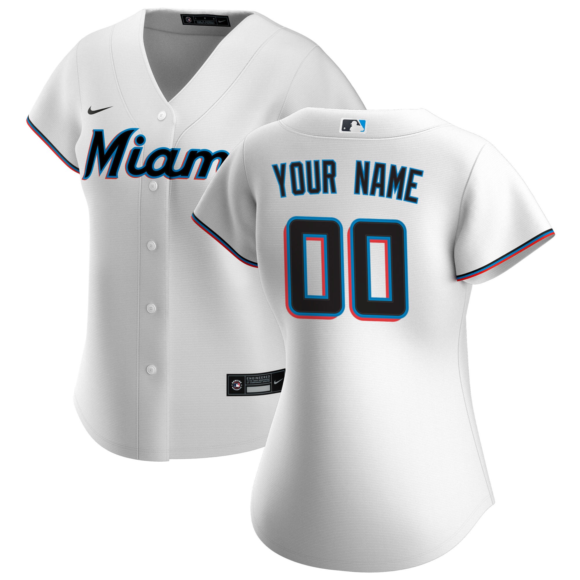 Miami Marlins White Home Custom MLB Jersey Women's