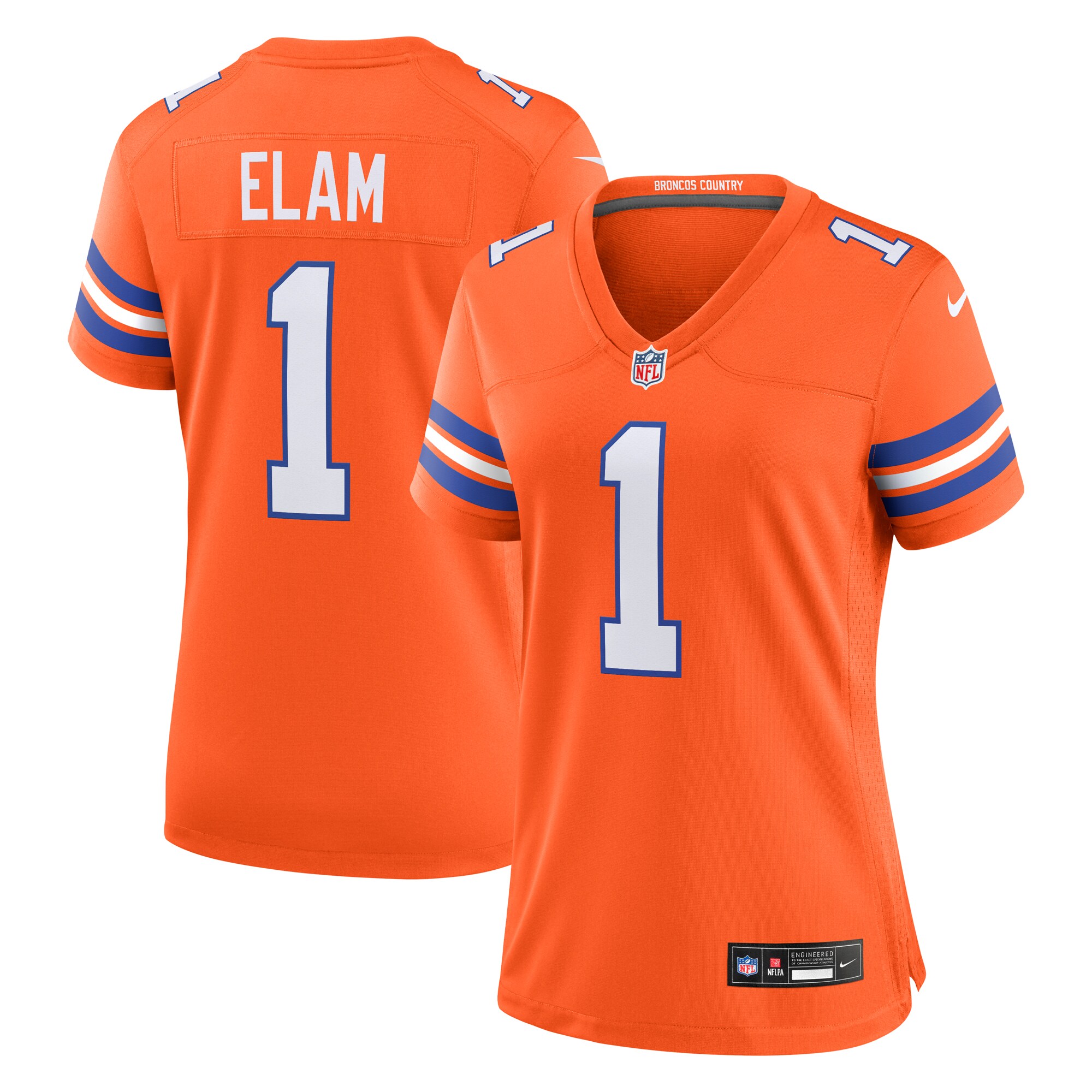 Denver Broncos Jason Elam Orange Mile High Collection 1977 Throwback Retired Player Game NFL Jersey Women's