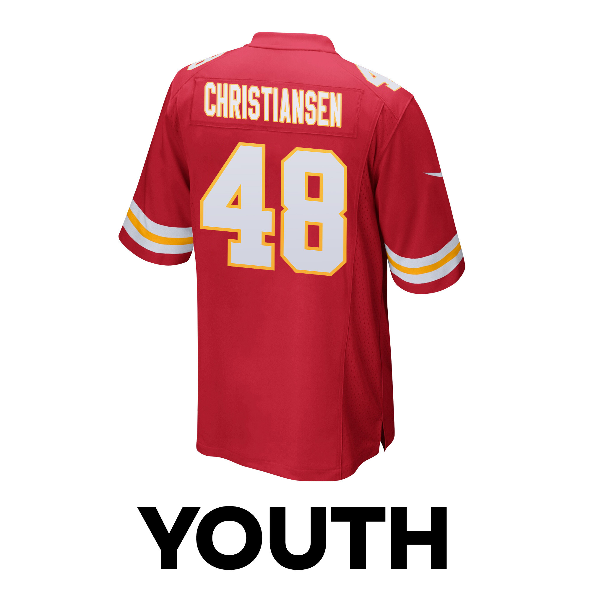 Cole Christiansen 48 Kansas City Chiefs Super Bowl LVIII Patch Game Red NFL Jersey Youth