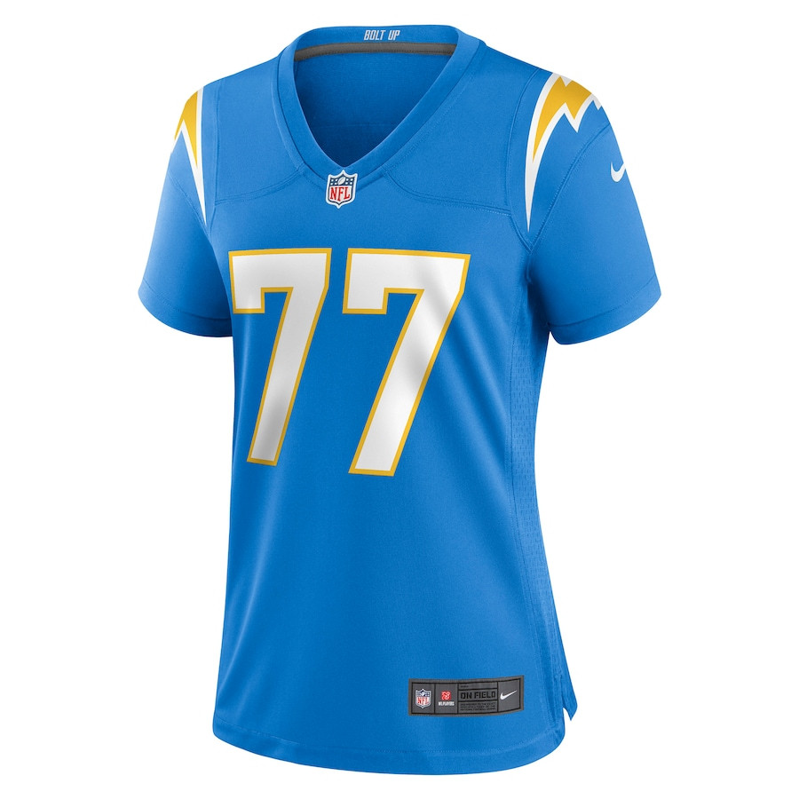 Zion Johnson 77 Los Angeles Chargers Game Powder Blue NFL Jersey Women's