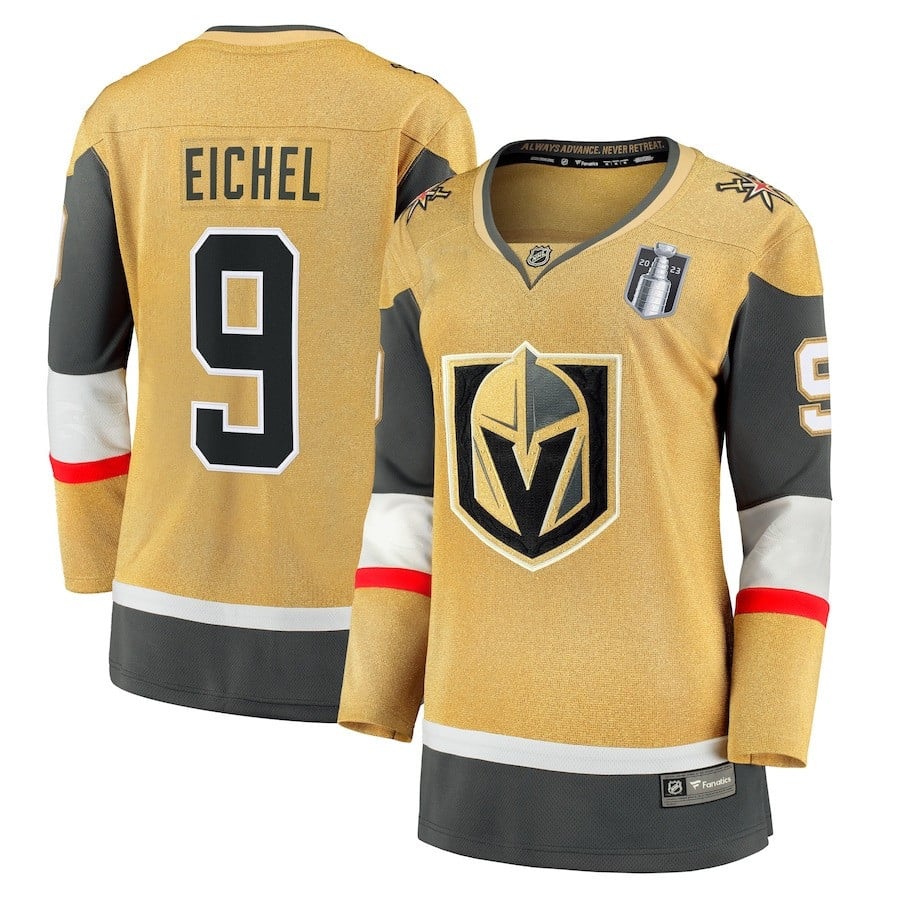 Jack Eichel 9 Vegas Golden Knights 2023 Stanley Cup Final Home Breakaway Player Gold NHL Jersey Women's
