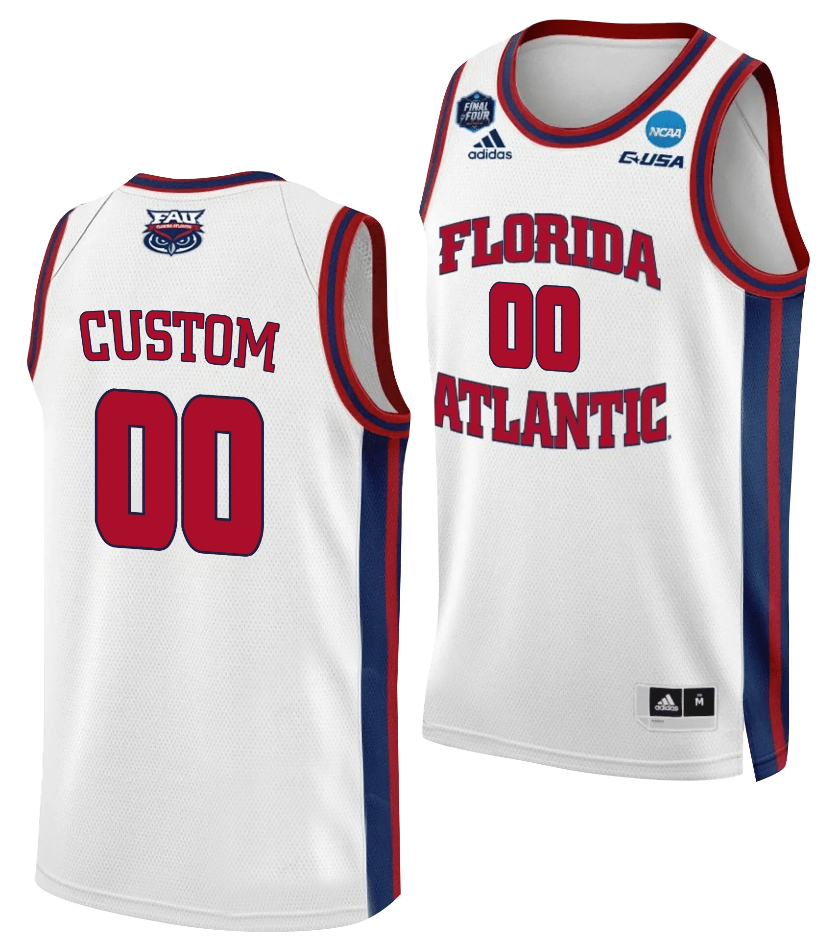 Custom 00 FAU Owls 2023 Final Four White NCAA Jersey Men's