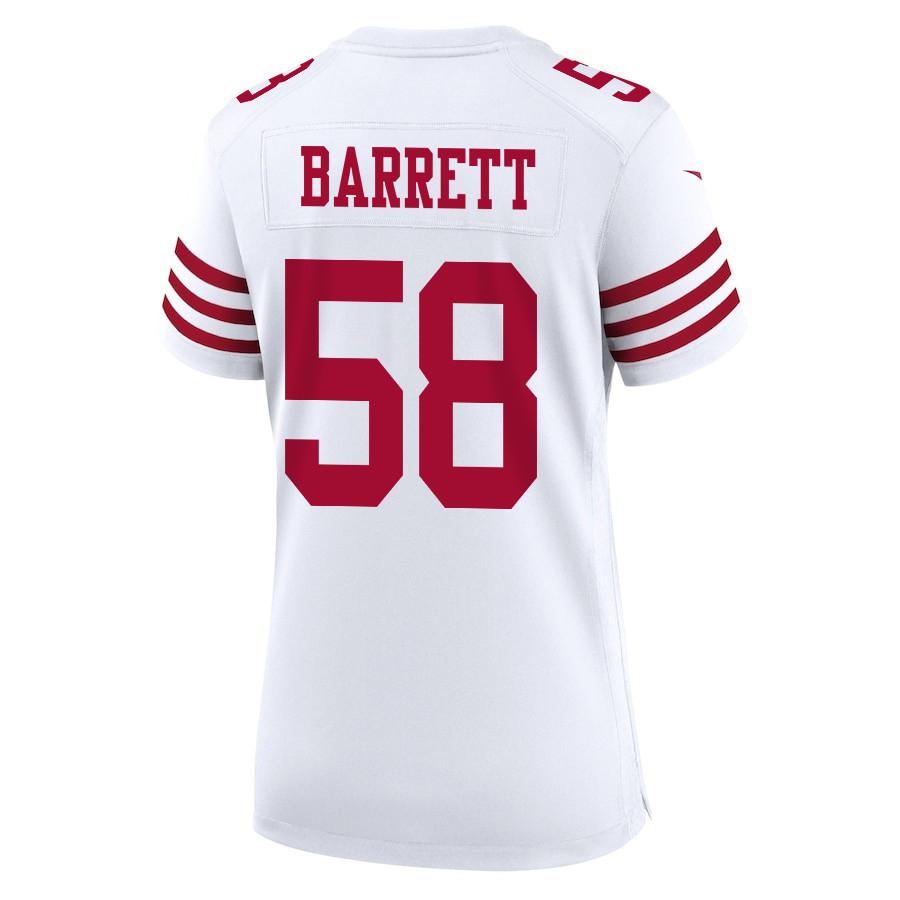Alex Barrett 58 San Francisco 49ers Super Bowl LVIII Patch Game White NFL Jersey Women's