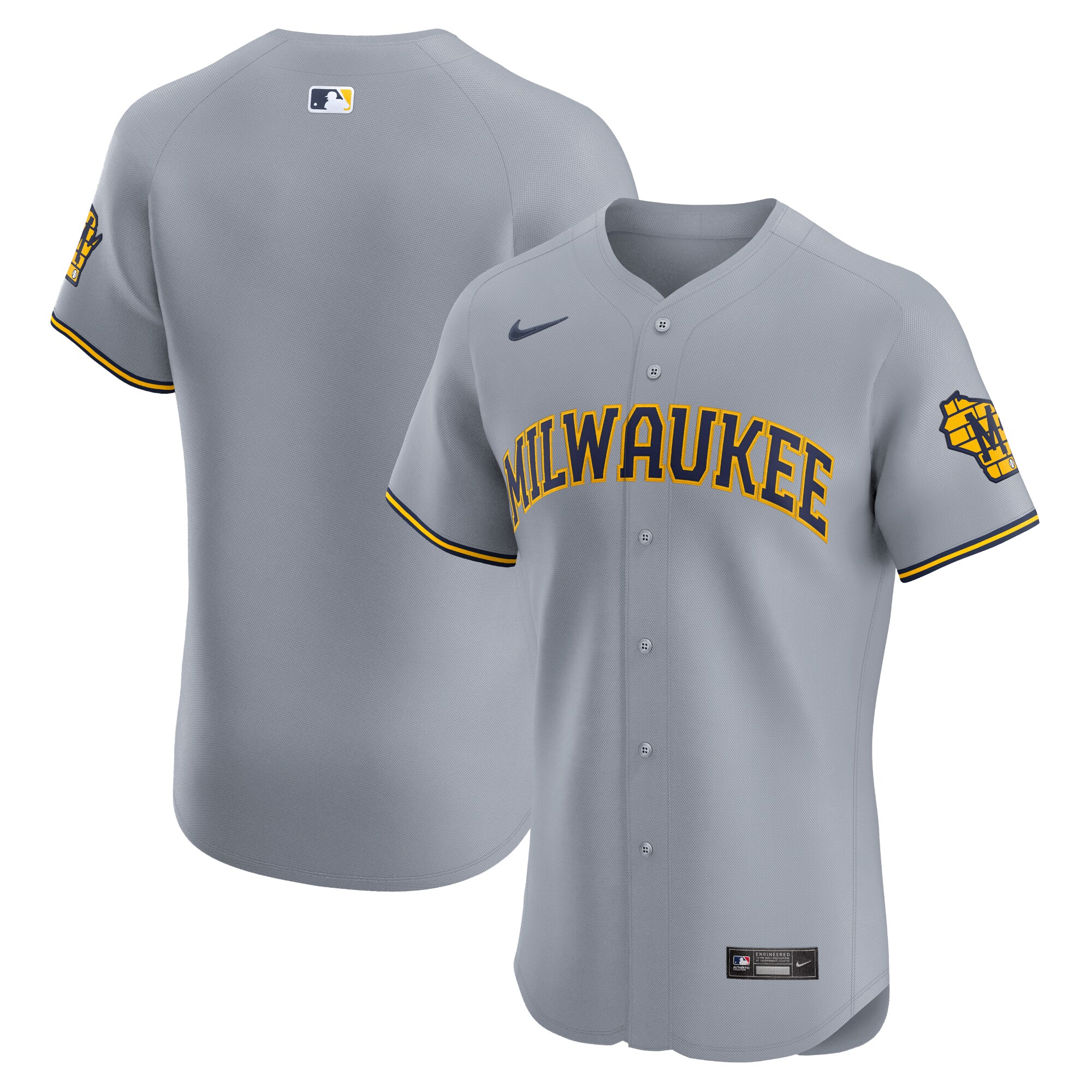 Milwaukee Brewers Gray Road Vapor Premier Elite Patch MLB Jersey Men's