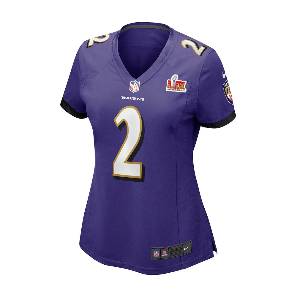 Nate Wiggins #2 Baltimore Ravens Super Bowl LIX Purple NFL Jersey Women's