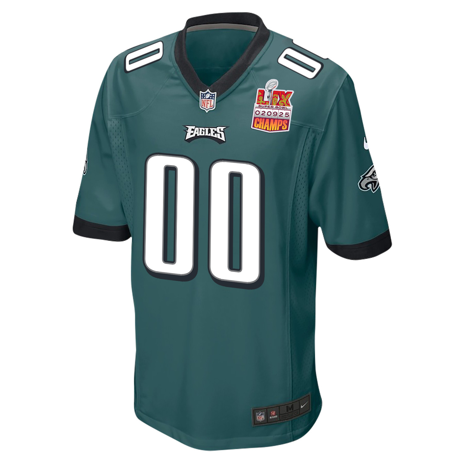 Philadelphia Eagles Super Bowl LIX Champions Patch Game Custom Midnight Green NFL Jersey Men's