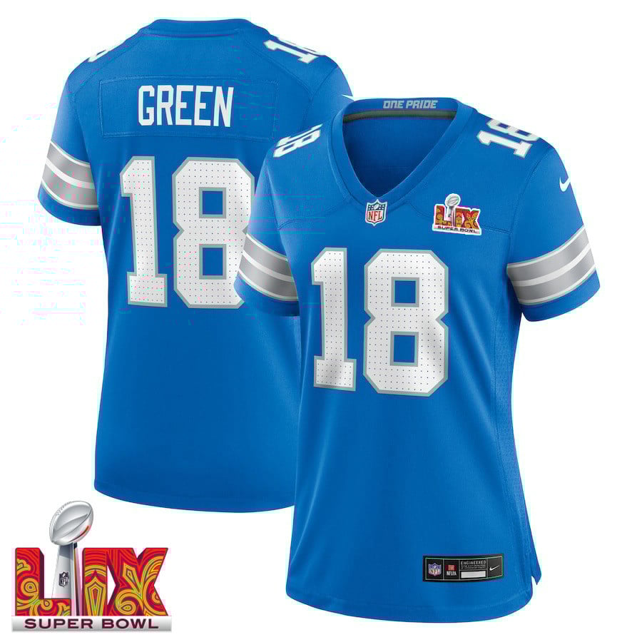 Antoine Green #18 Detroit Lions Super Bowl LIX Blue NFL Jersey Women's