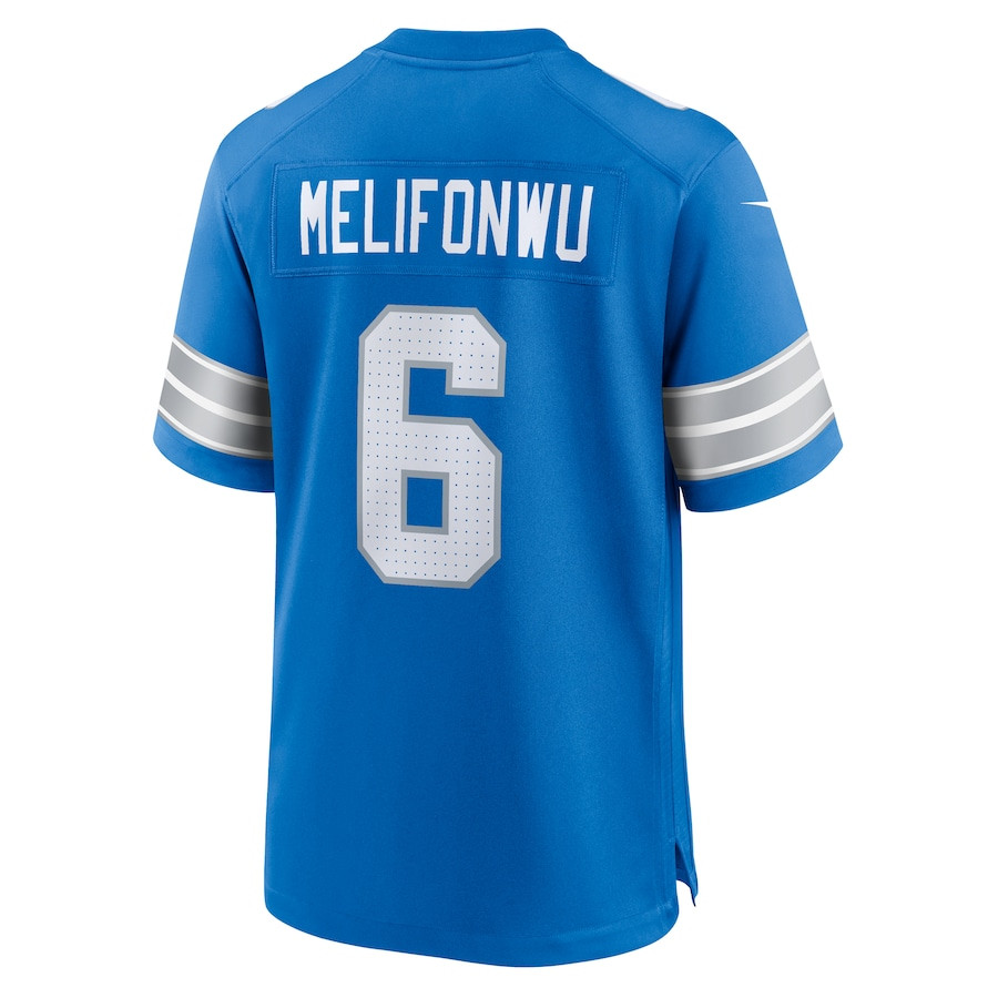 Ifeatu Melifonwu 6 Detroit Lions Team Game Blue NFL Jersey Men's