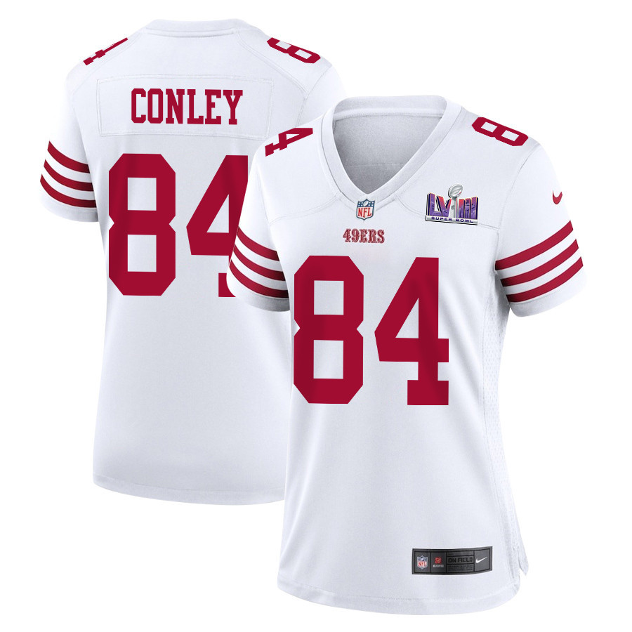 Chris Conley 84 San Francisco 49ers Super Bowl LVIII Patch Game White NFL Jersey Women's