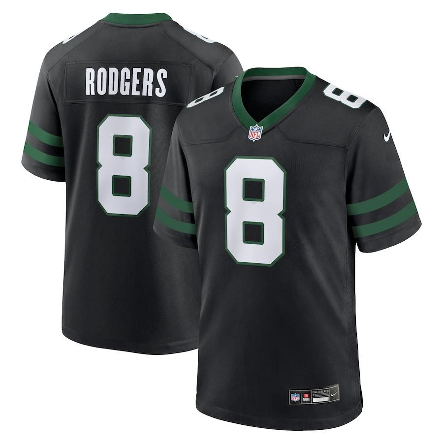 Aaron Rodgers 8 New York Jets Alternate Game Legacy Black NFL Jersey Men's