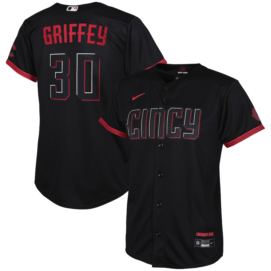 Ken Griffey Jr. 30 Cincinnati Reds 2023 City Connect Black MLB Jersey Youth