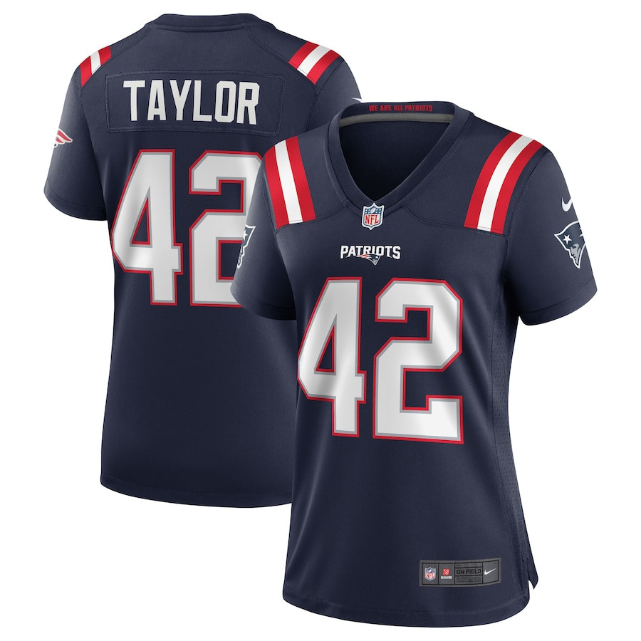 J.J. Taylor 42 New England Patriots Team Game Navy NFL Jersey Women's