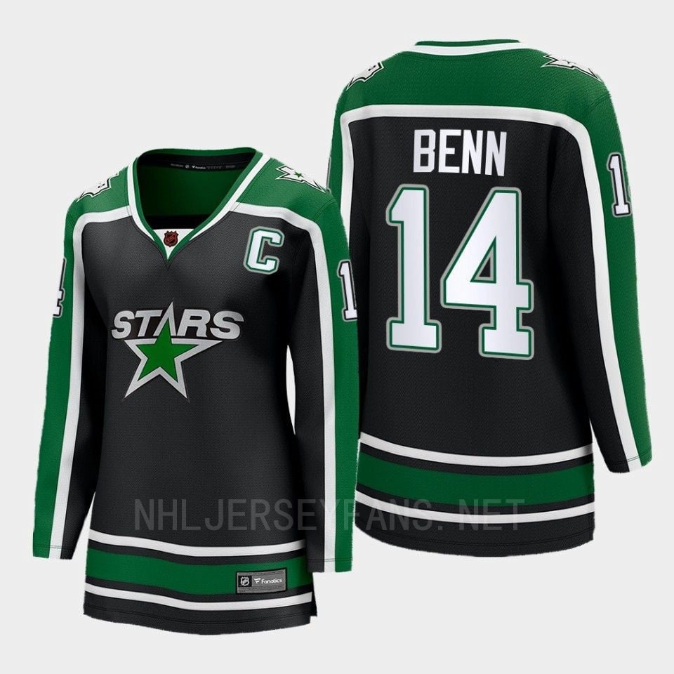 Dallas Stars 14 Jamie Benn Reverse Retro Black Equipment, Women NHL Jersey Women's
