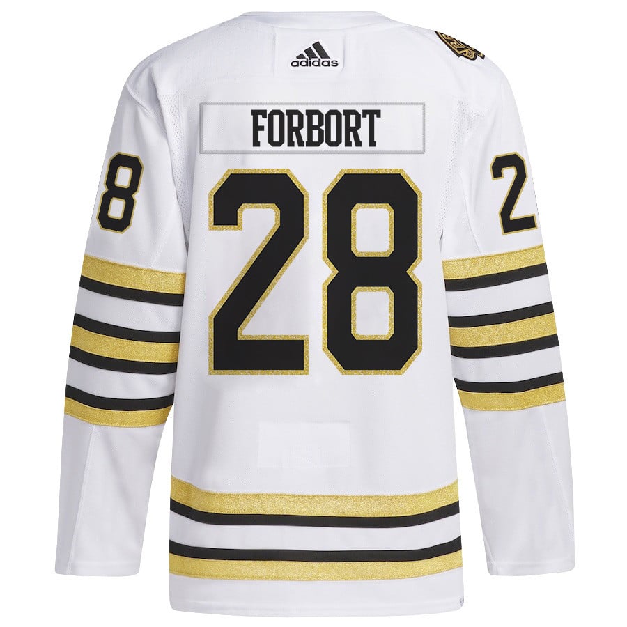 Derek Forbort 28 Boston Bruins 2024 Playoffs Patch Away White NHL Jersey Men's