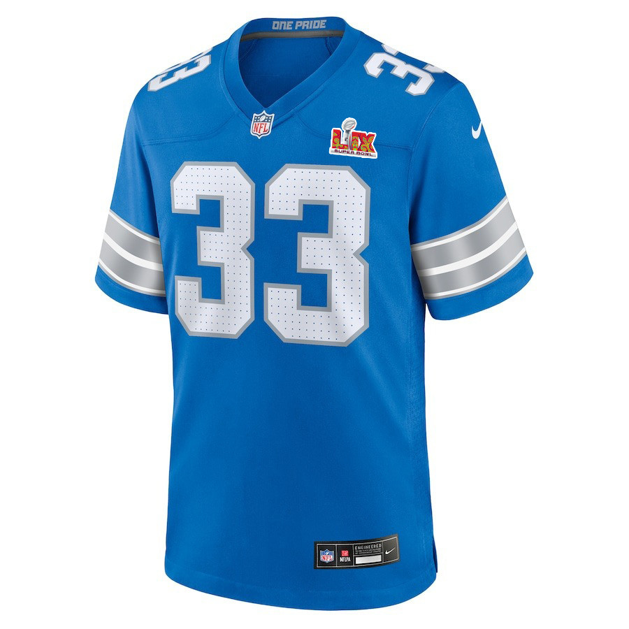 Sione Vaki #33 Detroit Lions Super Bowl LIX Blue NFL Jersey Youth