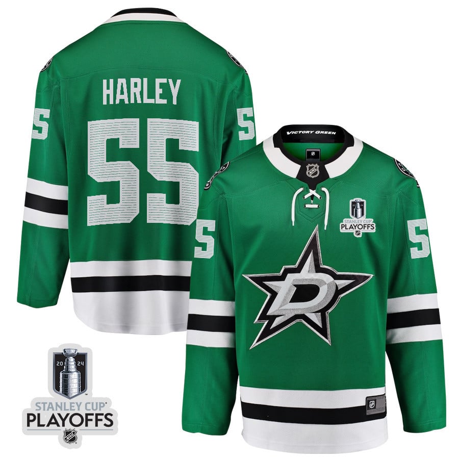 Thomas Harley 55 Dallas Stars 2024 Playoffs Patch Home Green NHL Jersey Men's