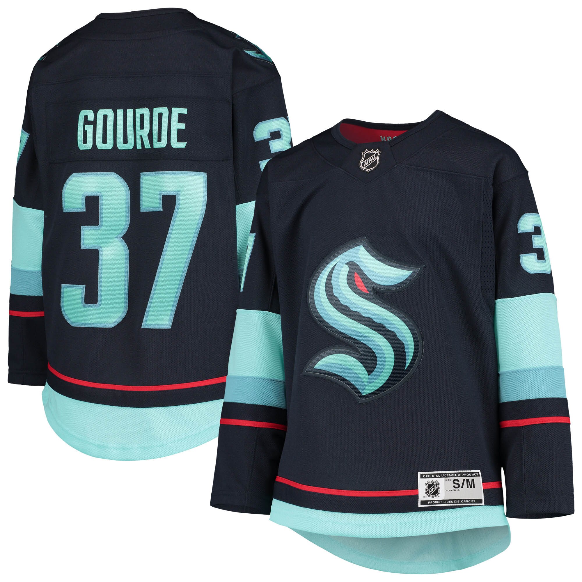 Seattle Kraken Yanni Gourde Deep Sea Blue Home Premier Player NHL Jersey Youth