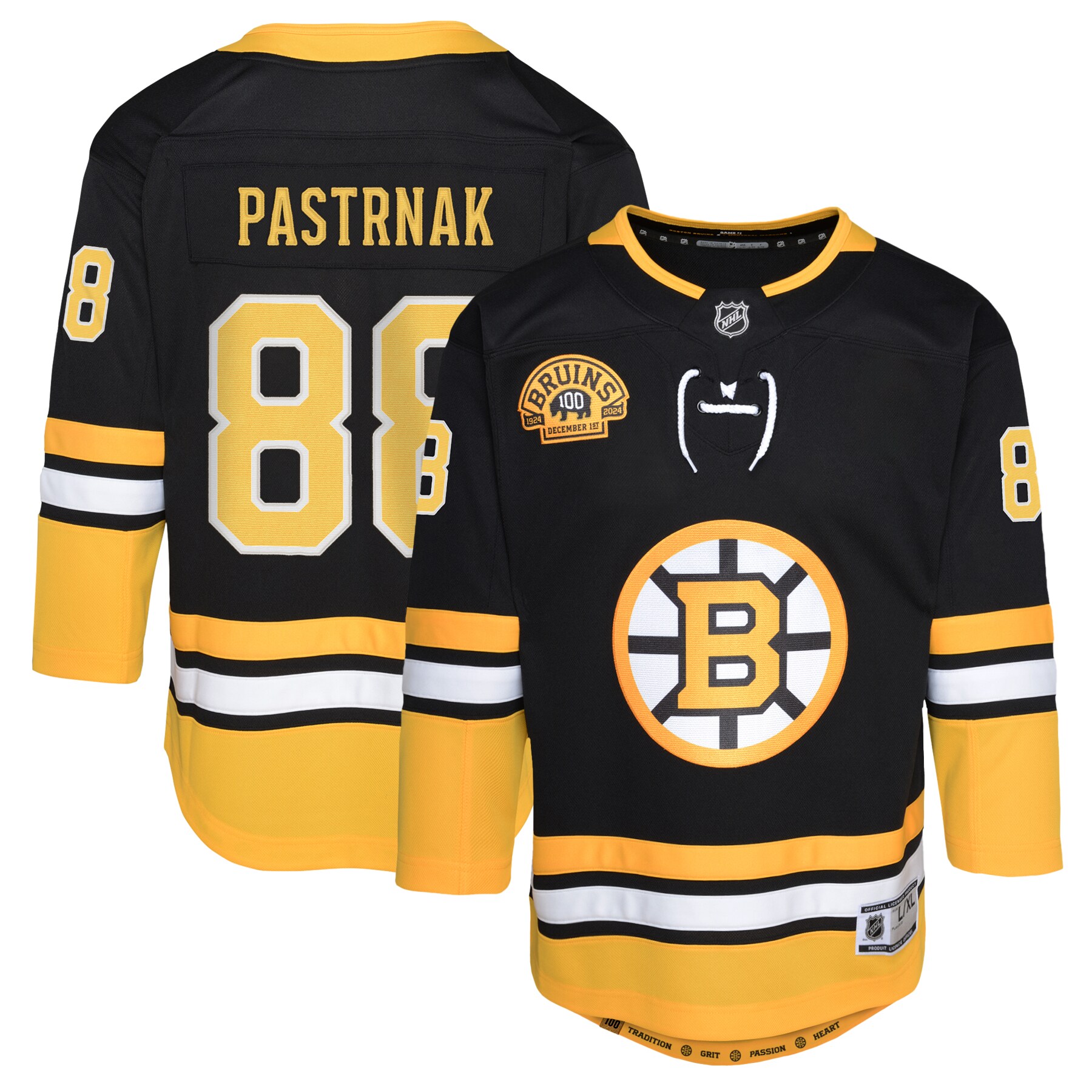 Boston Bruins David Pastrnak Black 100th Anniversary Premier Player NHL Jersey Youth