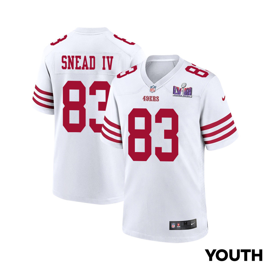 Willie Snead IV 83 San Francisco 49ers Super Bowl LVIII Patch Game White NFL Jersey Youth
