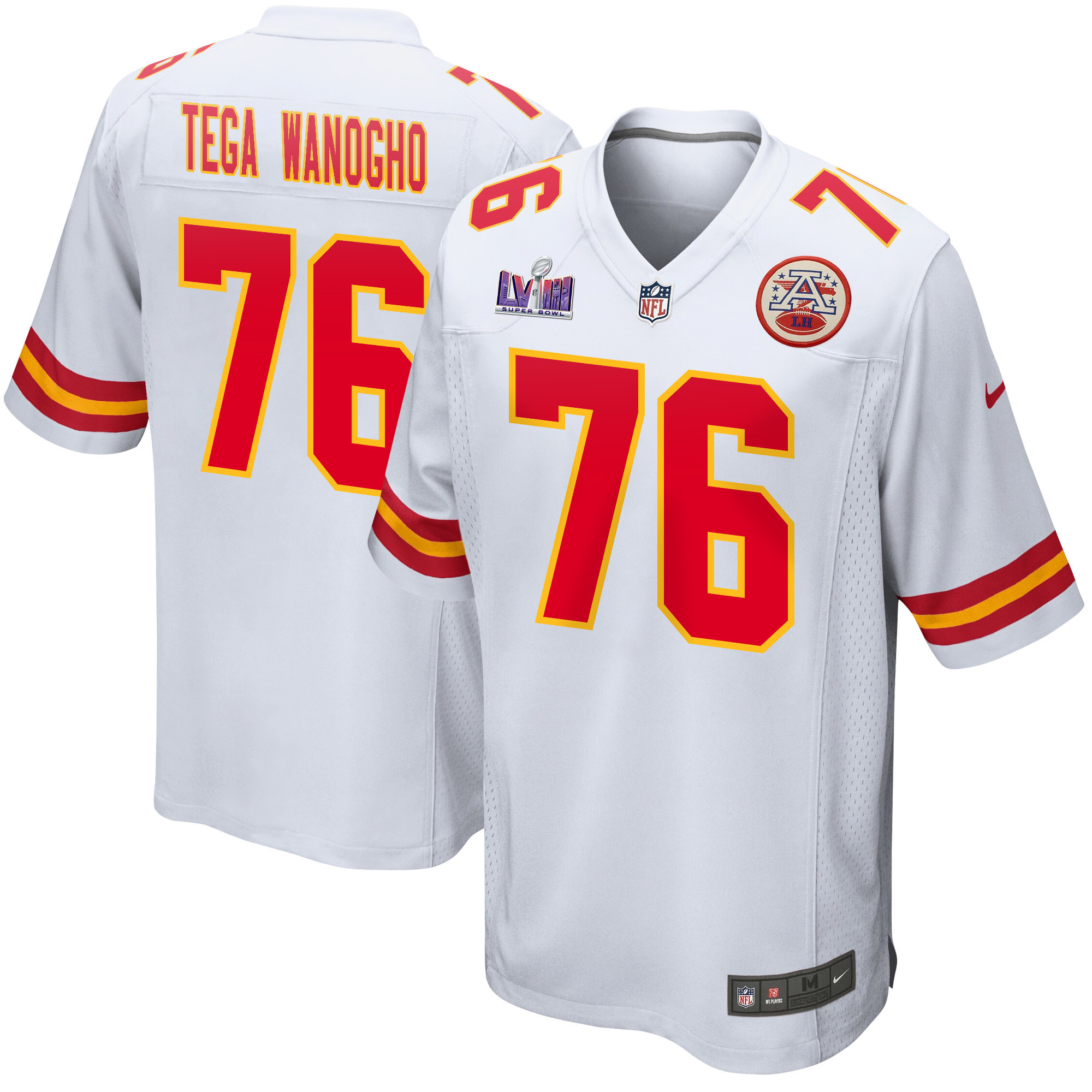 Prince Tega Wanogho 76 Kansas City Chiefs Super Bowl LVIII Patch Game White NFL Jersey Men's