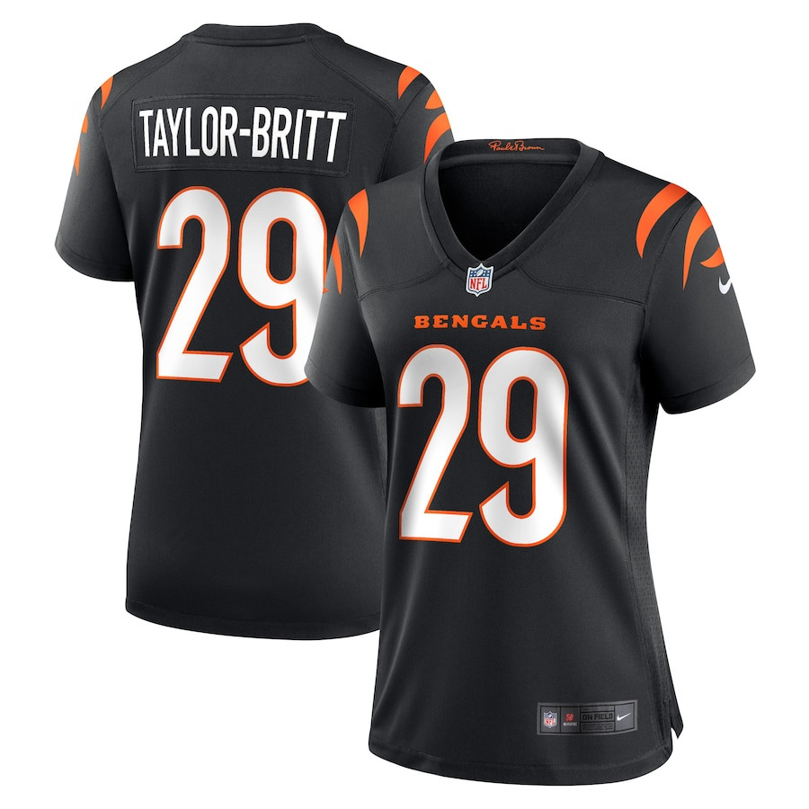 Cam Taylor-Britt 29 Cincinnati Bengals Game Black NFL Jersey Women's