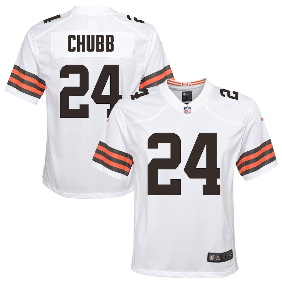 Nick Chubb 24 Cleveland Browns Game White NFL Jersey Youth