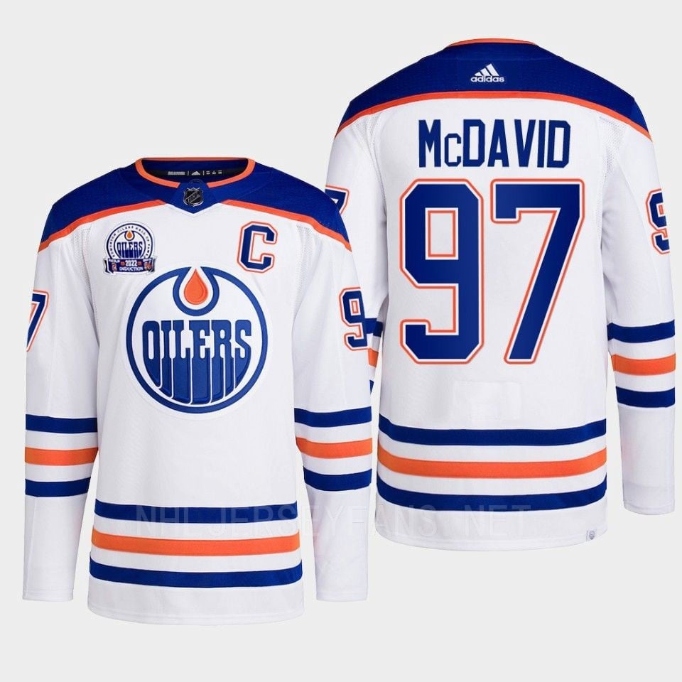 Connor McDavid 97 Edmonton Oilers White 2022 Lee Ryan Hall Of Fame Patch Away NHL Jersey Men's