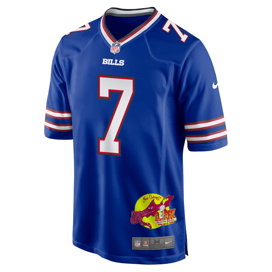 Taron Johnson 7 Buffalo Bills Super Bowl LIX New Orleans Patch Game Royal NFL Jersey Men's