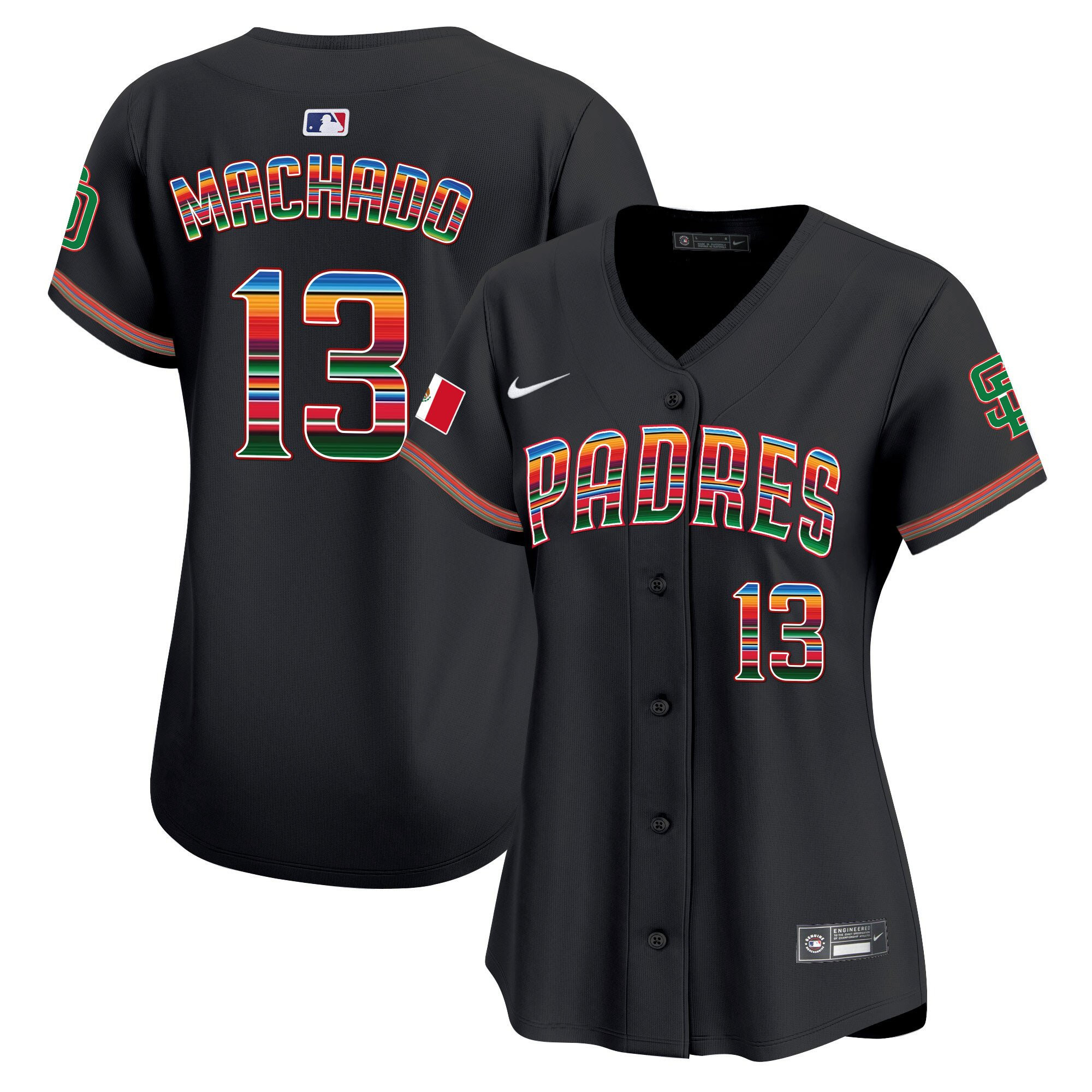 Manny Machado 13 San Diego Padres Mexico Black MLB Jersey Women's