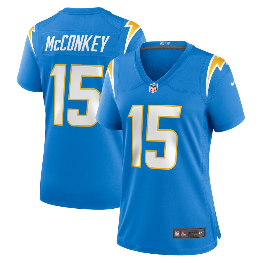 Ladd McConkey 15 Los Angeles Chargers Game Powder Blue NFL Jersey Women's