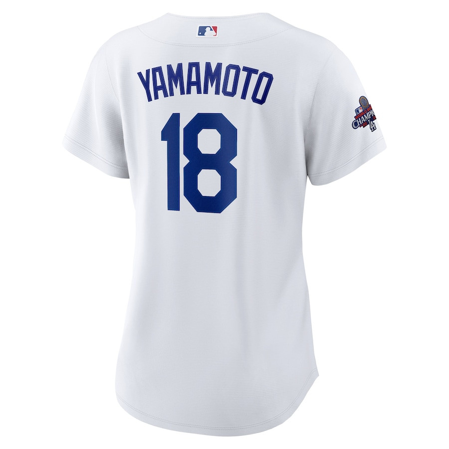 Yoshinobu Yamamoto 18 Los Angeles Dodgers 2024 World Series Champions Home Player White MLB Jersey Women's