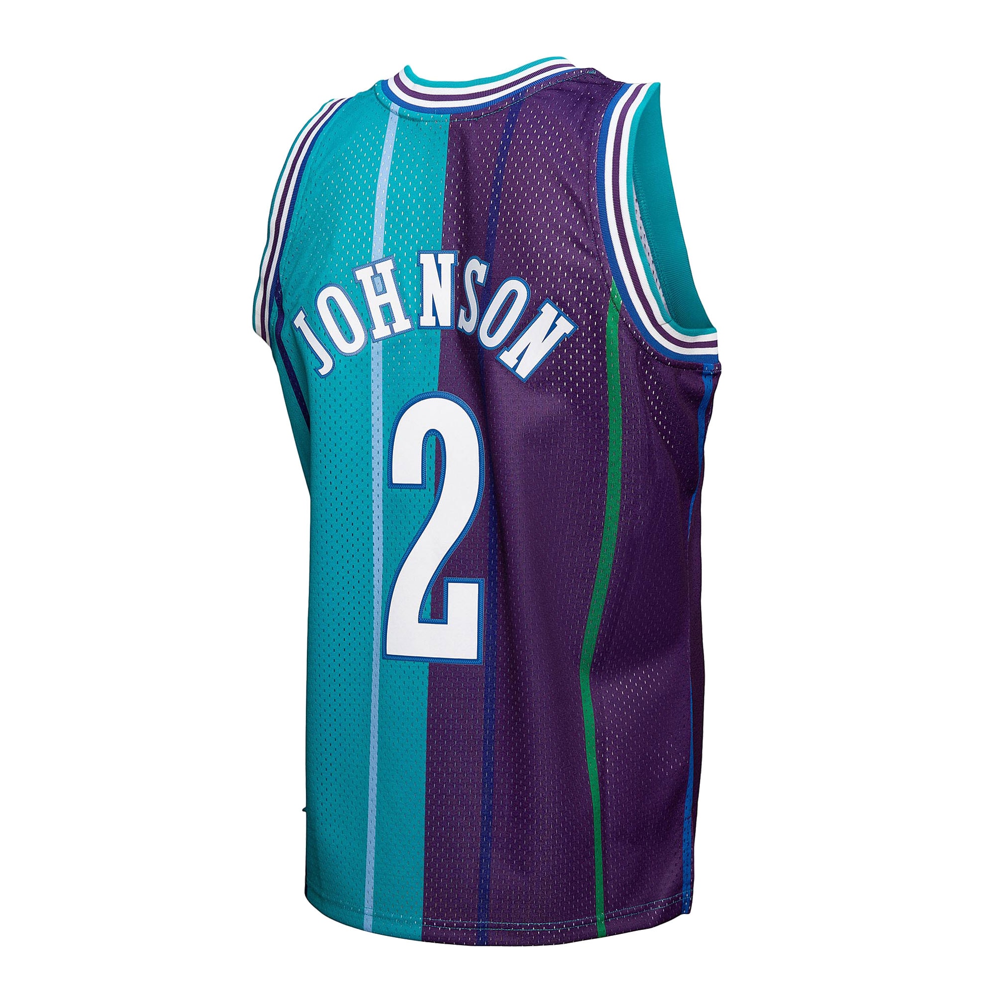 Mitchell Ness Larry Johnson Teal/Purple Charlotte Hornets Hardwood Classics 1992/93 Split Swingman NBA Jersey Men's