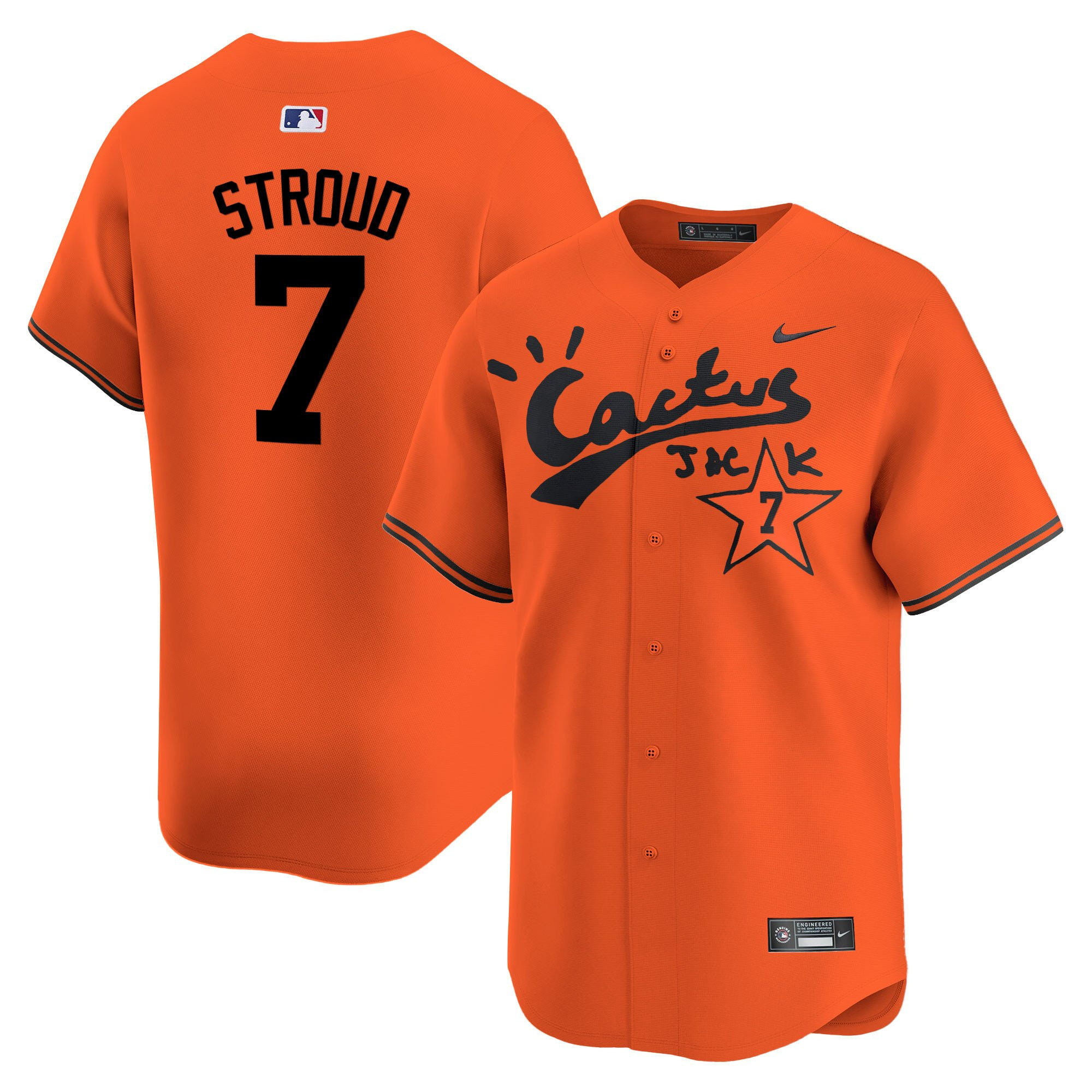 CJ Stroud 7 Houston Astros Cactus Jack Orange MLB Jersey Men's