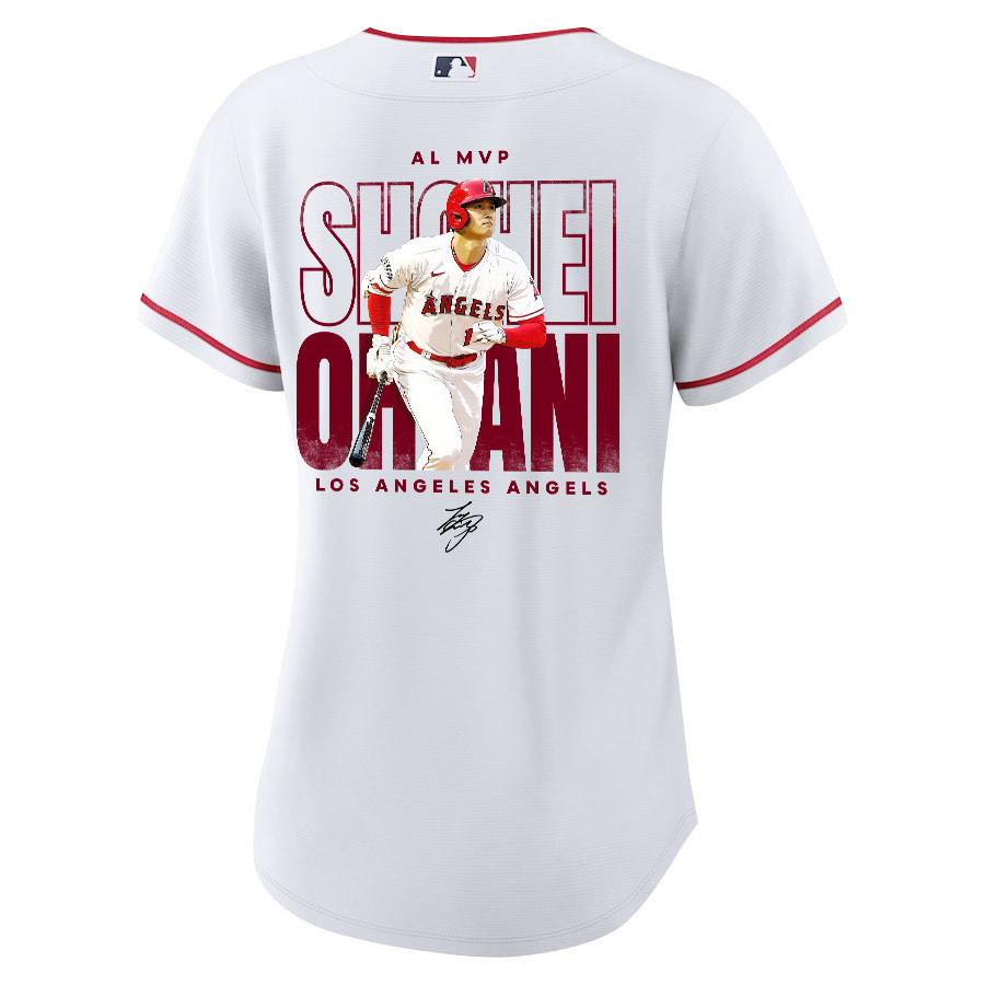 Shohei Ohtani 17 Los Angeles Angels Signed Name 2023 Home Player White MLB Jersey Women's