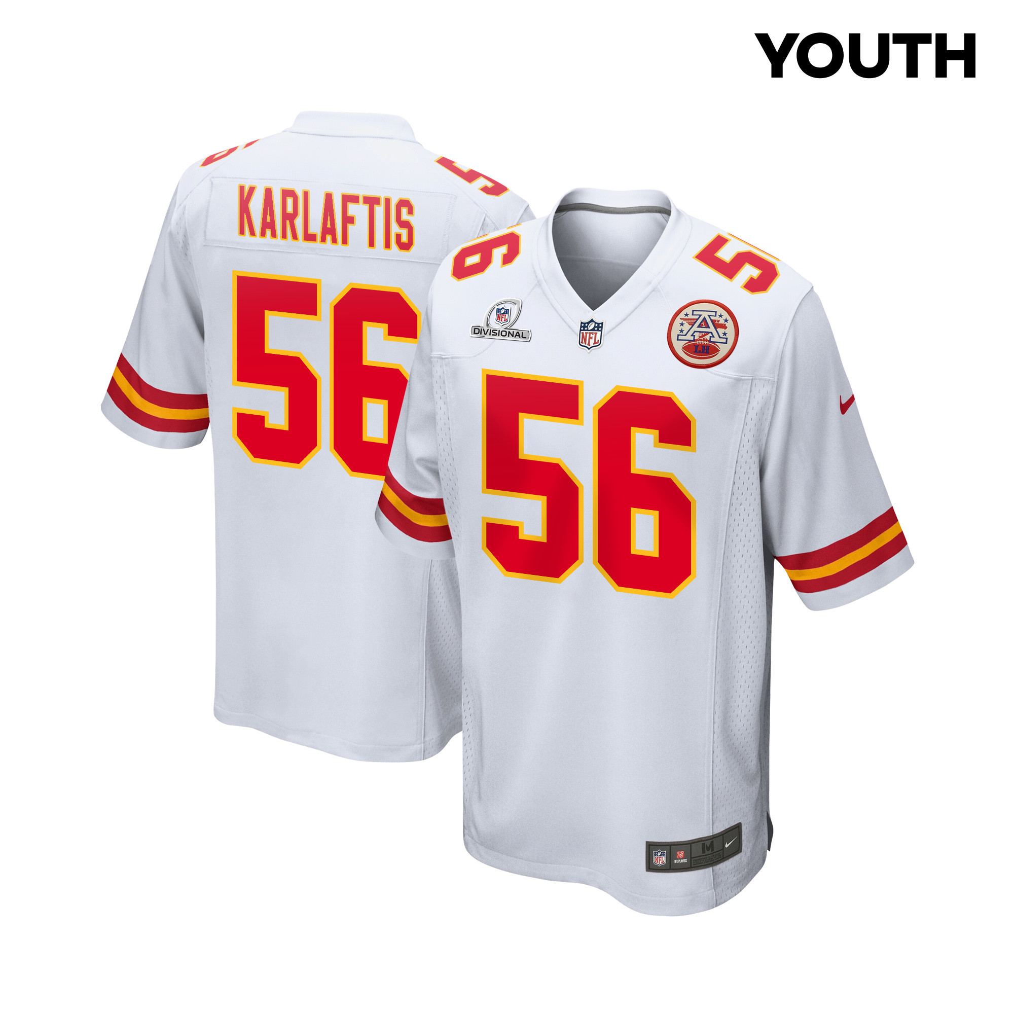George Karlaftis 56 Kansas City Chiefs Super Bowl LVIII Patch Game White NFL Jersey Youth