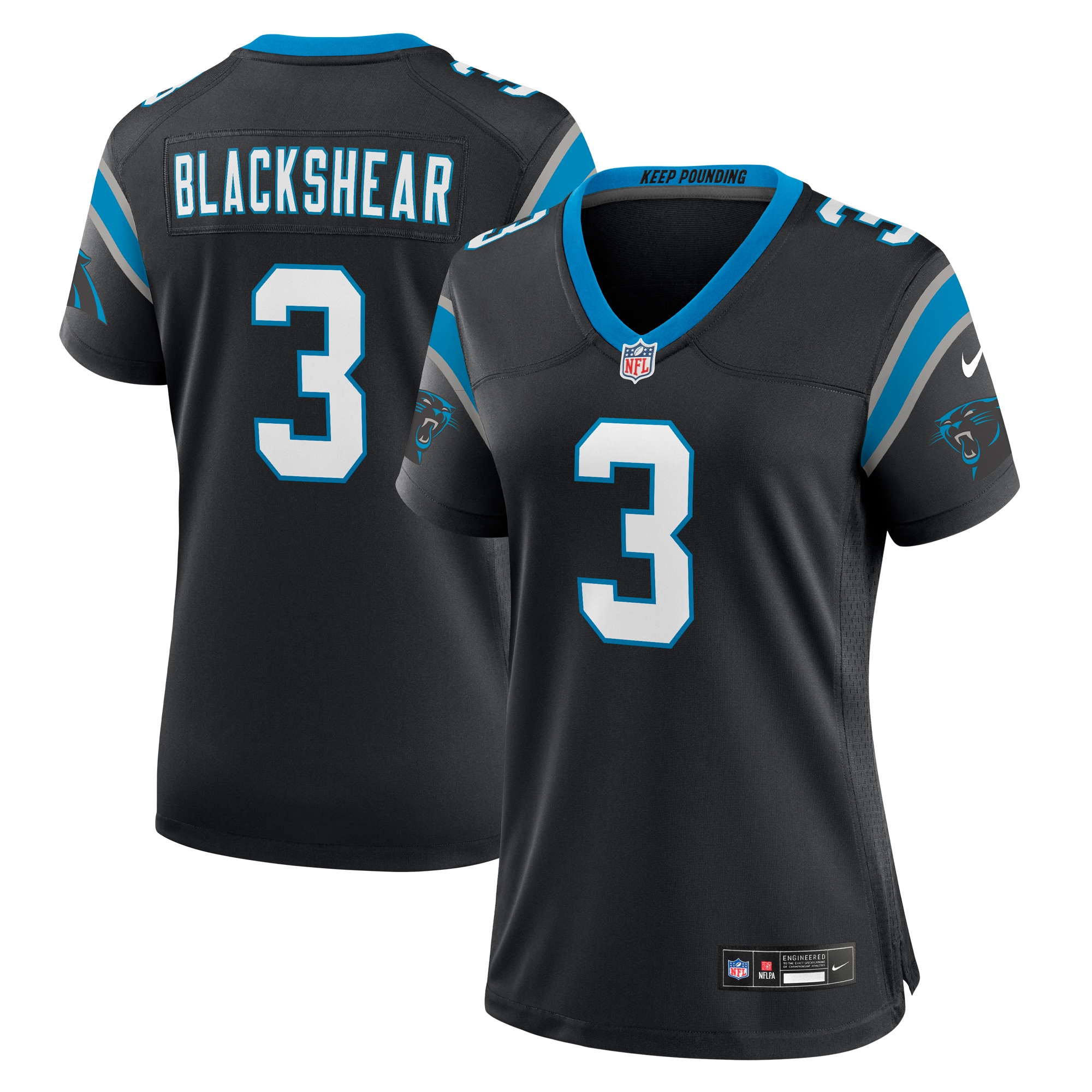 Carolina Panthers Raheem Blackshear Black Team Game NFL Jersey Women's