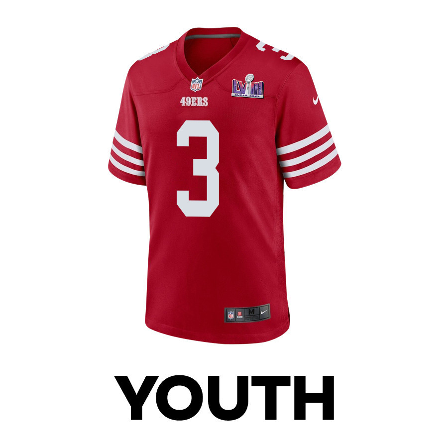 Ray-Ray McCloud III 3 San Francisco 49ers Super Bowl LVIII Patch Game Scarlet NFL Jersey Youth