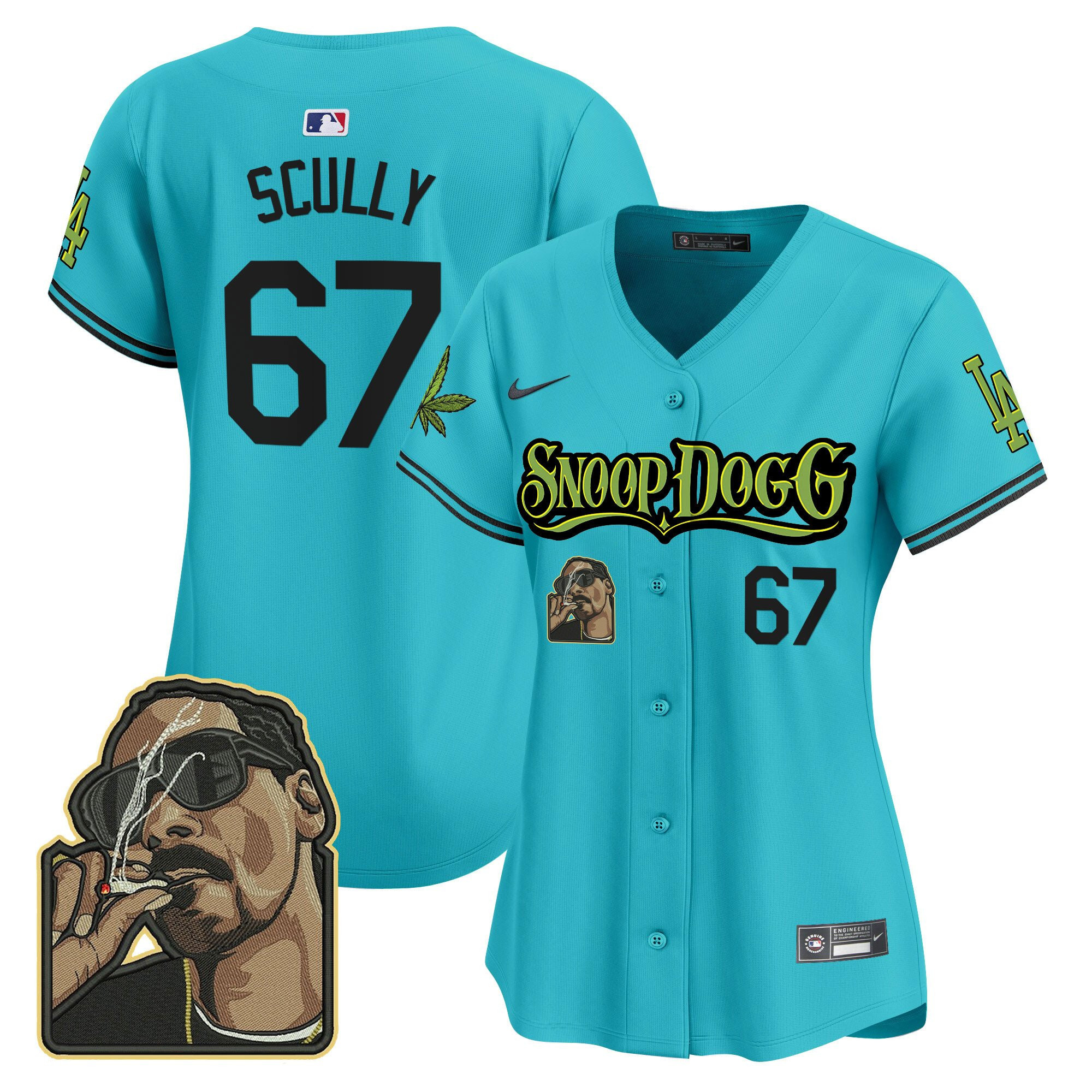 Vin Scully 67 Los Angeles Dodgers Snoop Dogg Aqua MLB Jersey Women's